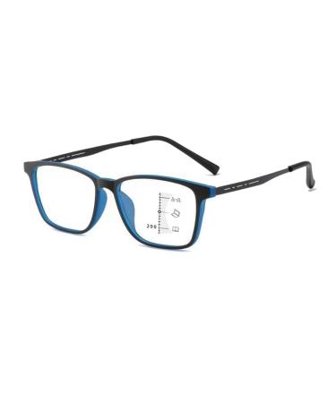 Retro-square frame TR90 Progressive Multifocus reading glasses for the middle-aged and older people distant and near-use anti-blue lighting glasses (color: Black Blue Frame Size: Multi Focus+3 Multi Focus+3.00 Black Blue Frame
