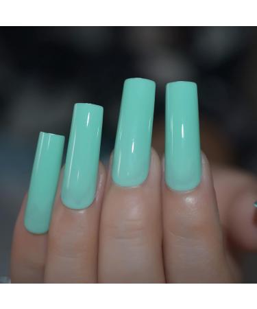 Mint Green Extra Long Square Press On Nails - Glossy Acrylic Nail Set for Women | 24 Pcs Perfect for Prom & Parties - Buy Online on GoSupps.com