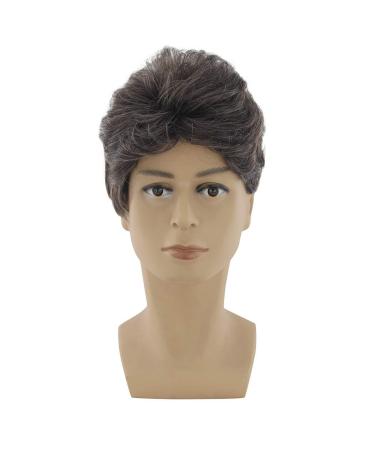 Ansenesna Brown Short Wig for Men - Afro Curls Gray Hair Wig | Stylish & Comfortable - Buy Online on GoSupps.com