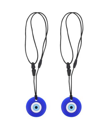 FOMIYES 2pcs Sensory Chew Necklaces for Kids Blue Evil Eye Teething Toys Biting Needs Oral Motor Chewy Teether Silicone Necklace for Boys and Girls
