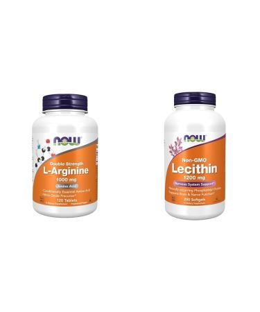 NOW Supplements L-Arginine 1 000 mg Nitric Oxide Precursor* Amino Acid 120 Tablets & Supplements Lecithin 1200 mg with Naturally Occurring Phosphatidyl Choline 200 Softgels