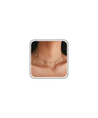 Boho Star Choker Necklace Gold Star Dangle Necklace Chain Short Minimalist Necklace Gold Collarbone Necklace Jewelry for Women Gifts