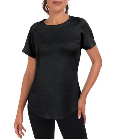 Jlowesun Women's Sportshirt - Lightweight Breathable Short Sleeve Top with Mesh Back for Fitness Running & Yoga - Stylish Black Round Neck - Buy Online on GoSupps.com