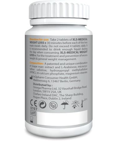 XLS-Medical Weight Loss Plus Tablets | Reduce Fats and Sugars | Natural Ingredients | Clinically Proven | 120 Tablets - Buy Online on GoSupps.com