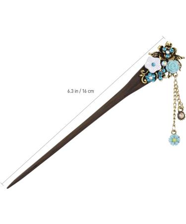 minkissy Wooden Hair Stick Vintage Bronze Hair Pin Chopsticks Traditional Flower Hairpin for Women Hair Styling (Blue) - Buy Online on GoSupps.com