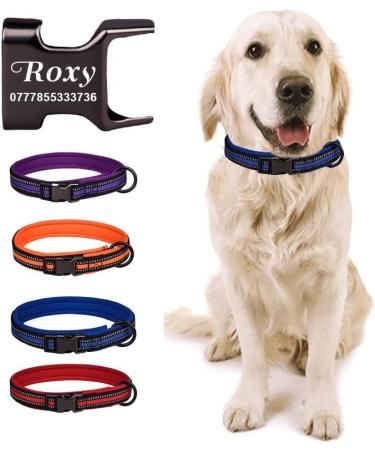 Dog Collar Personalised Dog Collars Custom Nylon Reflective Collars Adjustable Pet Collars with Name & Phone Number for Pets Cat Puppy Dogs(Purple M) Purple M - Buy Online on GoSupps.com