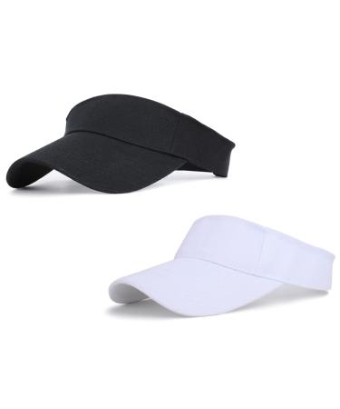 Sport Sun Visor Hats for Women Men - Adjustable Empty Top Baseball Sun Cap Running Tennis Hats Black+white One Size