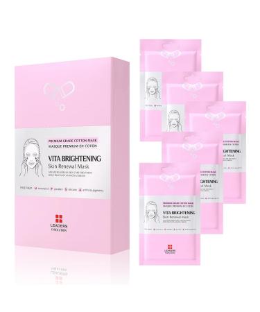 Leaders Insolution VITA Brightening Skin Renewal Mask | Vitamin C & Niacinamide for Dark Spot Reduction and Luminous Glow | 100% Natural Cotton Sheet for Dull Skin (5 Sheets) 5 Count (Pack of 1) Vita Brightening