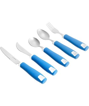 Special Supplies Adaptive Utensils Set - Non-Weighted, Non-Slip Handles for Hand Tremors, Arthritis, Parkinson's or Elderly Use - Stainless Steel Cutlery Set - Blue - Buy Online on GoSupps.com