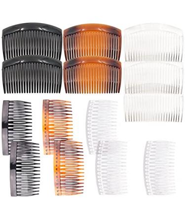 VEGCOO Hair Combs Slides 14 Pcs Slides Combs Black Plastic French Side Combs Strong Hold Twist Comb Hair Clips Brown Comb for Women Girls Thick and Fine Hair (B14)