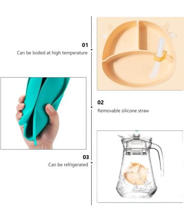Non-Slip Silicone Baby Suction Plate Set with Divided Placemat - Green | Includes Bendable Fork & Spoon | Toddler Feeding Plate for Self Feeding Training - Buy Online on GoSupps.com