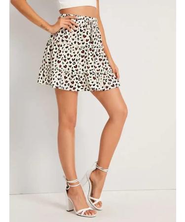 LAEMILIA Womens Floral Print Elastic Flared Mini Skater Skirt - White - Buy Online on GoSupps.com