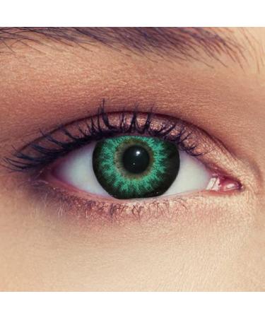 Design lenses green colored contact lenses with strength 1 pair (2st) large eyes effect monthly lenses suitable for dark eyes + free container "high intensive green" -4.25