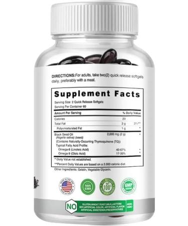 Black Seed Oil 2000mg (120 Capsules) 100% Pure Cold Pressed for Hair Skin & Nail Health Immune Support - Buy Online on GoSupps.com