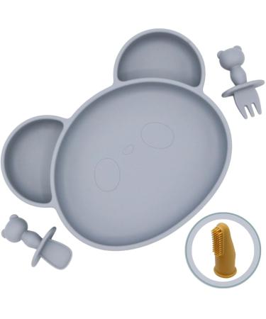 Suction Plate Baby Cutlery Set Chomp Includes Baby Toothbrush Baby Weaning Set Baby Plate Spoon Fork Toddler Cutlery Suction Baby Bowls for Weaning Dishwasher Safe Suction Plate (Pebble Grey)