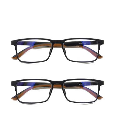 Mcoorn Reading Glasses with Blue Light Filter Flexible Non-Slip for Men (2 Pack) Wide Double Injection 2 Black 2.0 x