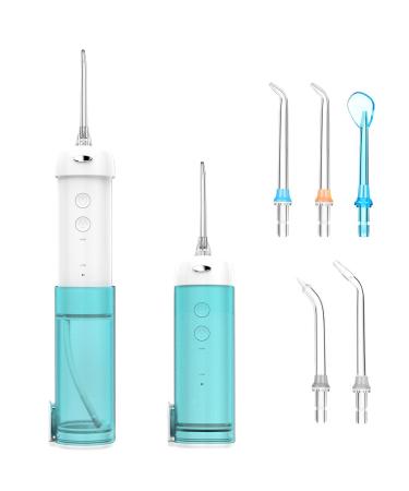 Mouth shower wireless mini interdental cleaner electrically with 5 cleaning modes and 5 nozzles 200ml IPX7 waterproof water fin tooth cleaning set gums and dental care blue/white