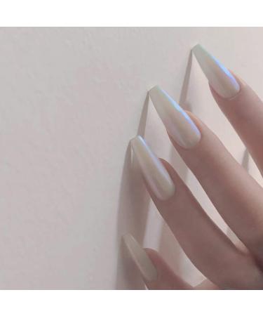 Sethexy Glossy Ballerina Long Press-On Nails - Sparkle White Acrylic Fashion Tips - 24 Complete Coverage Nail Set for Women & Girls - Buy Online on GoSupps.com