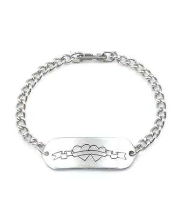 Hearts ID Bracelet IDB-09SH - with Sister Hook Clasp - Stainless Steel - Personalized Engraving - Customized Bracelet Length - Child Youth or Adult