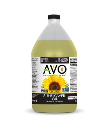 AVO ORGANIC 100% High Oleic SUNFLOWER Oil Frying, Baking, Non-stick Sauting, Salads, Vinaigrette, Marinades, Pan Coating, General Cooking 64 Fl-oz (Half a Gallon), NO preservatives added, Naturally Processed