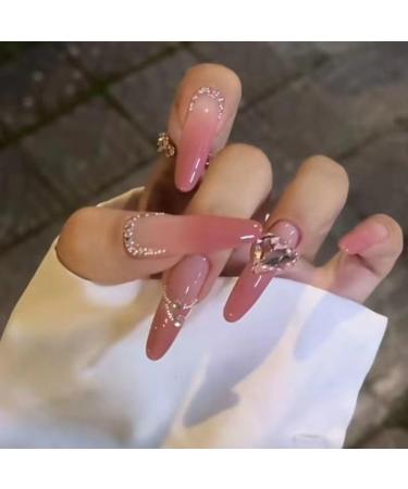 Temperament manicure gradient ultra-white long oval wearing nail fashion hand-made nail super-long nail patch(XS)
