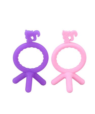 Healifty Teething Toys for Babies 0-6 Months - Silicone Baby Teether Toys  Hand Pacifier for Sucking Needs  BPA Free Baby Chew Toys for Infants  Toddlers  Newborns 2pcs (Pink + Purple)