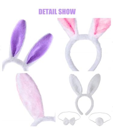 Rabbit Ears Headband Bunny Costume 3 Sets Rabbit Ears Headband and Tail Bow Tie for Adult Children Cosplay Christmas Carnival Party - Buy Online on GoSupps.com