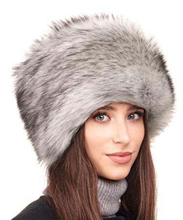 Futrzane Russian Faux Fur Hat for Women - Like Real Fur - Comfy Cossack Style Small Silver Fox