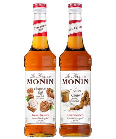 MONIN - Cinnamon Rolled Syrup Assortment - Cinnamon Roll and Salted Caramel Syrup for Coffee Hot Chocolate Cappuccino Latte - Natural Flavors - 2x70 cl