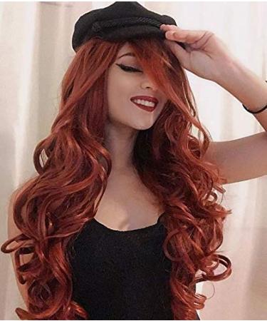 PORSMEER Auburn Red Brown Long Curly Wig for Women | Natural Copper Synthetic Hair | Perfect for Cosplay & Parties - Buy Online on GoSupps.com