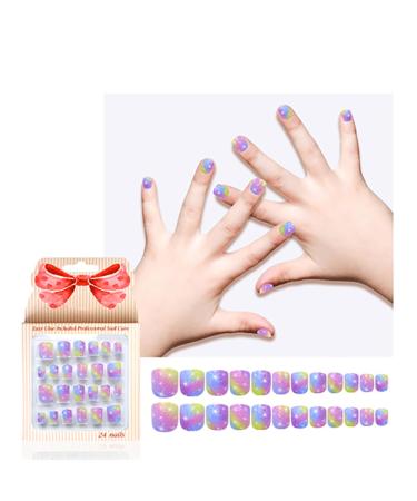 Kids Press On Nails | Colorful Glitter Fake Nails for Girls | Short Full Cover Adhesive Nail Tips | Pack of 24 | International Shipping - Buy Online on GoSupps.com