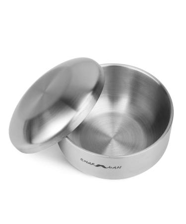 CHARMMAN Stainless Steel Shaving Soap & Cream Bowl with Lid | Three-walls Heat Preservation | Heavy Weight Steel (270g/ 0.59ib)