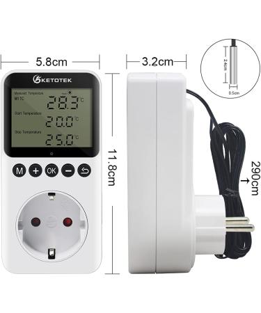 Buy Ketotek Digital Thermostat Socket - Day & Night Temperature Controller for Greenhouses Reptiles and Fridges (100-250V) - Buy Online on GoSupps.com