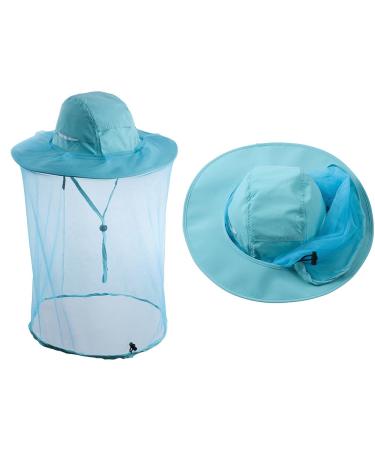 ZffXH Head Net Safari Hat for Men Women Gardening Hiking Fishing Sun Cap with Mosquito Netting Mesh Aqua Green