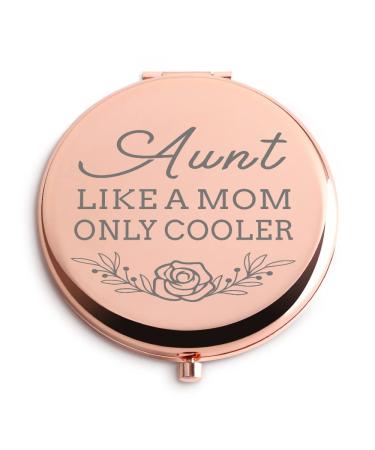 Aunt Gifts from Niece and Nephew Funny Aunt Like a Mom Only Cooler Travel Makeup Mirror Rose Gold Gifts for Aunts Birthday Christmas Mothers Day Thanksgiving Day New Year Unique Gifts for Aunt