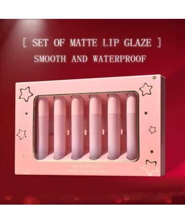 Colored Liquid Lipstick Set - 6 Velvet Matte Nude Pink Shades | Waterproof Long Lasting Non-Stick Cup Lip Gloss Kit | Perfect High Pigmented Makeup Gift for Women - Buy Online on GoSupps.com