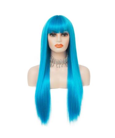 Long Blue Wig with Bangs - Heat Resistant Synthetic Hair for Cosplay & Daily Wear - Perfect for Halloween - Buy Online on GoSupps.com