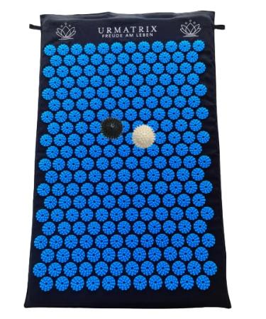 AkuPressureatte 70x42x2cm + 2 massage balls + pillow + bag (set 5in1) Matte against back pain neck head for relaxation muscles relief better sleep blood circulation foot reflex zones black/blue