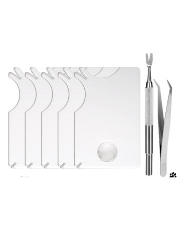VISCAL 7pcs Tick Remover Tools Tick Remover Card with Magnifying Lens Stainless Steel Tick Tweezers and Tick Hooks Set for Dogs Cats Pets Humans