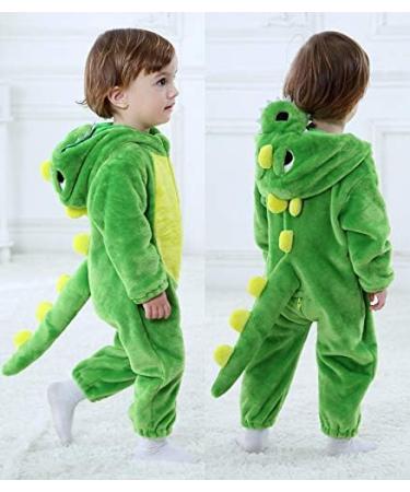 Alltops Baby Toddler Cartoon Dinosaur Jumpsuit Romper | Flannel Animal Pajamas Onesie | Green Dinosaur 18-24 Months - Buy Online on GoSupps.com