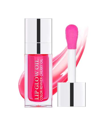 HJuyYuah Hydrating Lip Glow Oil Plumping Lip Tint Transparent Lip Care Oil Non-sticky Big Brush Head Glitter Shine Primer Lip Tint 6ML (#05)