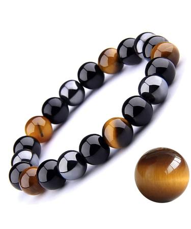 Eumenides tiger eye bracelet tiger eye and obsidian magnetic hardship quality of the class A 6/8/10mm sunshine self-confidence fear-proof yellow tiger eye bracelet (class A) 10mm 7.85 inches