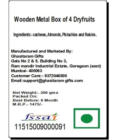 Jaiccha Ghasitaram Wooden Metal Box of 4 Dryfruits|Gift for Diwali Gifts Holi Rakhi Valentine Christmas Birthday Anniversary Her Him| - Buy Online on GoSupps.com
