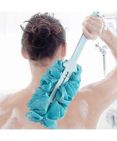Veewon Long Handle Bath Brush Back Scrubber Shower Body Brushes Sponge Hanging Soft Mesh (Blue)