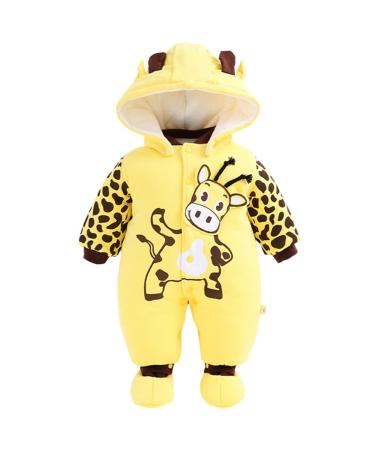 Minizone Baby Hooded Winter Rompers Boys Snowsuit with Footies and Hat Winter Outfits Jumpsuit Cotton Overall 3-6 Months Cow 3-6 Months D