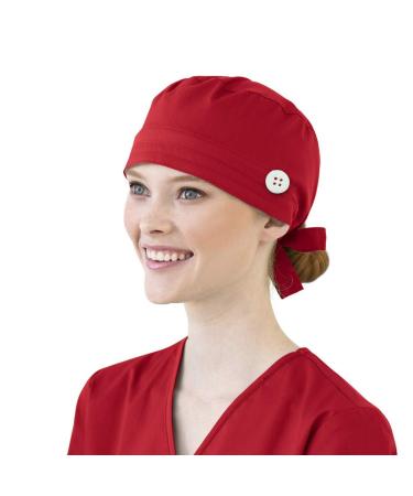 Mifelio Scrub Cap Adjustable Scrub Hats with Cotton Sweatband for Women Men Red