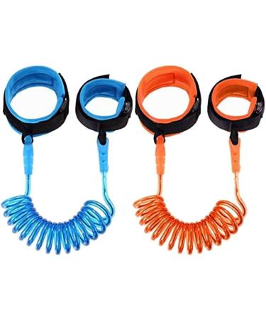 MOTTDAM 2 Pcs Anti Lost Wristband 1.5M Baby Safety Wrist Link Belt Walking Hand Belt Strap Leash Wire Rope for Child Toddler Kids(Blue+Orange) Blue + Orange