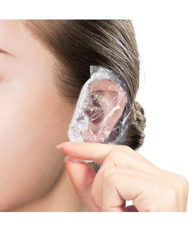 Comforer 200 Pack Disposable Ear Covers for Shower 13cm Waterproof Plastic Ear Protectors Ear Shower Caps for Hair Dye 13-cm