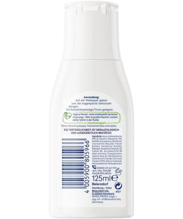 NIVEA Waterproof Eye Makeup Remover (125ml) with Chamomile Extract - Gentle & Effective for Sensitive Eyes - Provitamin B5 - 95% Recycled Bottle - Buy Online on GoSupps.com