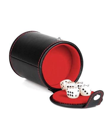Cooyeah Pu Leather Dice Cup Set with 5 Standard Dices for Yahtzee Farkle Backgammon Bar Party Craps Game - Red Felt Lined, 1 Pack